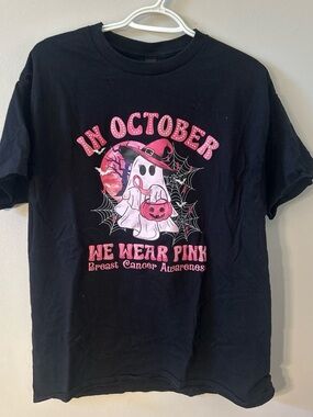 Gildan Black Kids Tee with Pink Halloween Ghost Graphic